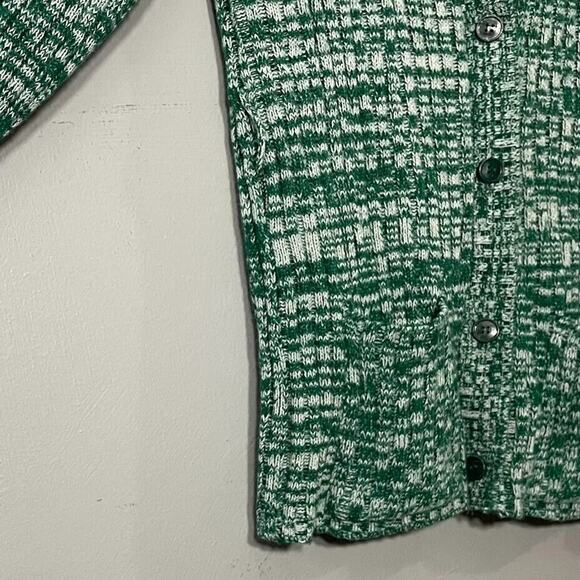 Vintage Green Space Dye Size Medium Sweater Ribbed Knit Cardigan Retro 60s 70s - Picture 5 of 8